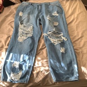 SHEIN SXY Plus High Waist Ripped Cut Out Straight Leg Jeans